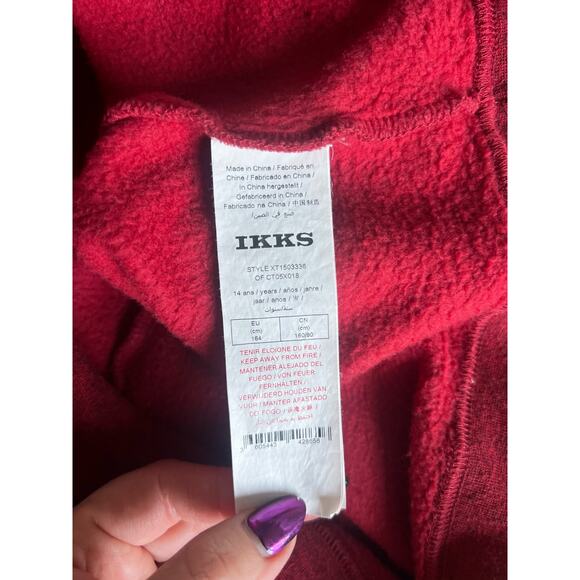 IKKS SWEAT JACKET RED WITH HOUNDSTOOTH GUITAR LOGO ON BACK BOYS 14-16 - Picture 13 of 15